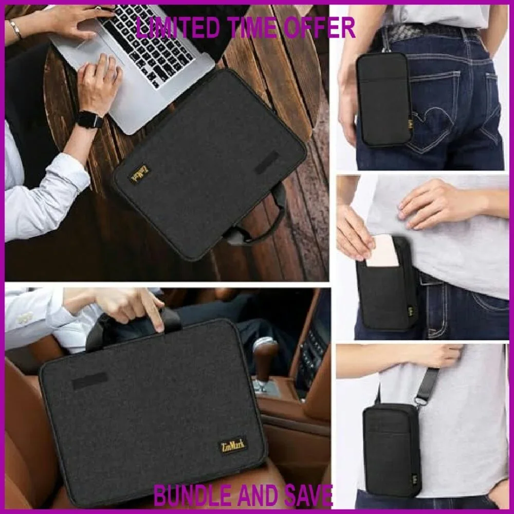 Military-Grade Laptop Briefcase 15.6 Inch Detachable Belt Bag Slim Protection